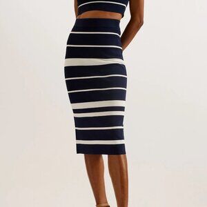 Ted Baker Emiliha Striped Midi Bodycon Knit Skirt, Navy/White, Size 3, NWT